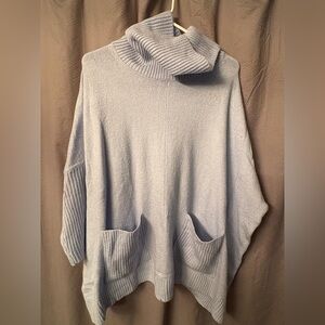Loft Cozy Light Blue Turtleneck Pincho Sweater